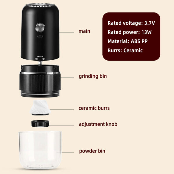 Electric Coffee Grinder,Wireless, Type-C Charging, adjustable - Image 7