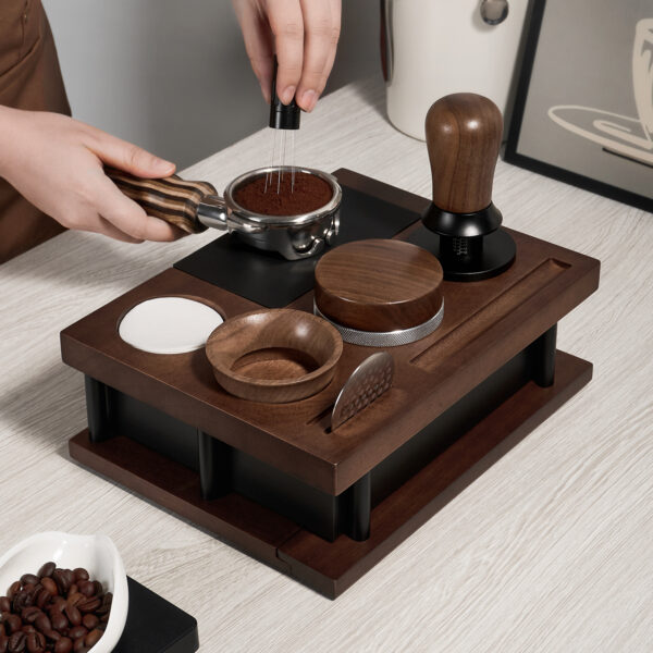Wood Portafilter Holder Tamping Station and Coffee Knock Box 1CP2388